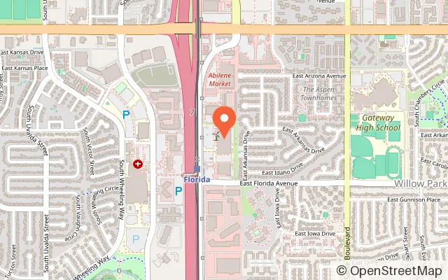 Map showing Sky Zone Trampoline Park in Aurora, CO