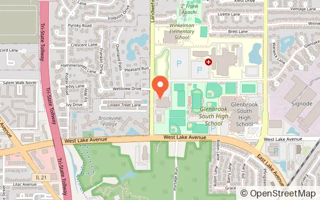 Map showing Glenview Community Ice Center in Glenview, IL