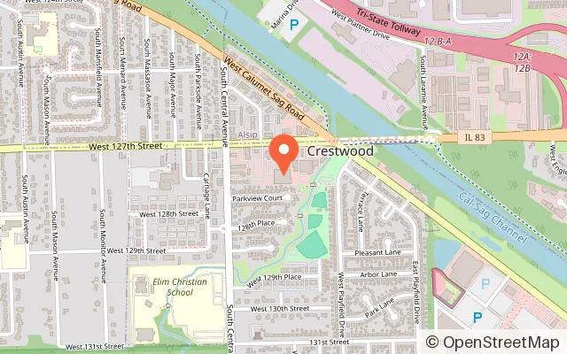 Map showing Southwest Ice Arena in Crestwood, IL