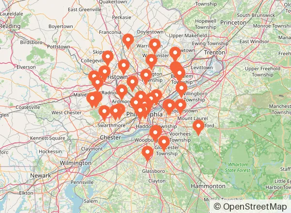 Map of 41 venues near Philadelphia