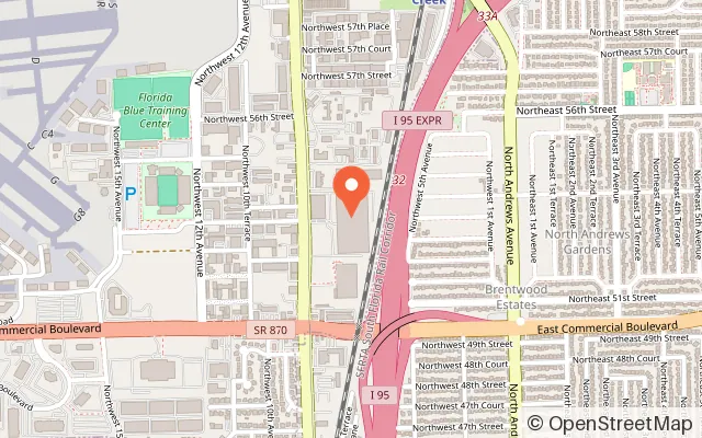 Map showing The Arena in Fort Lauderdale, FL