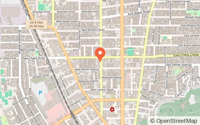 Map showing TickleTown4Kids in Glendale, CA