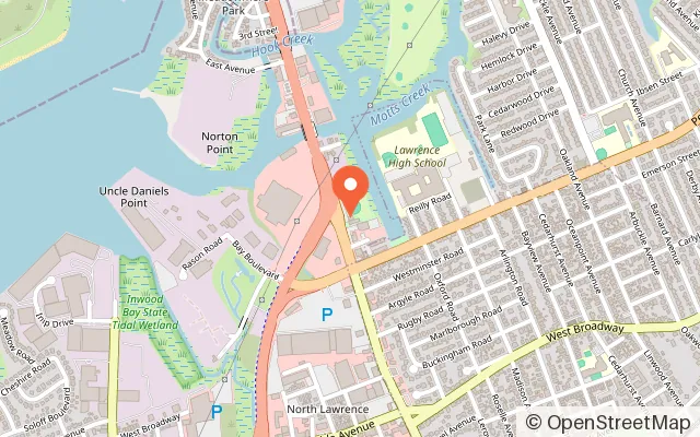 Map showing Five Towns Mini Golf & Batting Range in Lawrence, NY