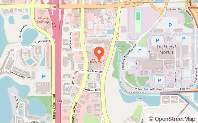 Map showing In The Game ICON Park in Orlando, FL