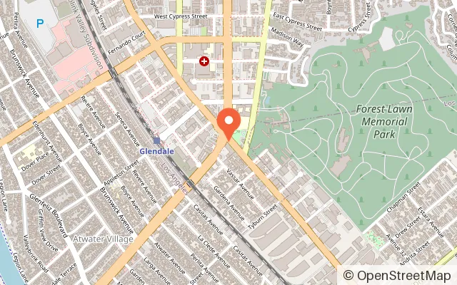 Map showing La La Land Party Space in Glendale, CA