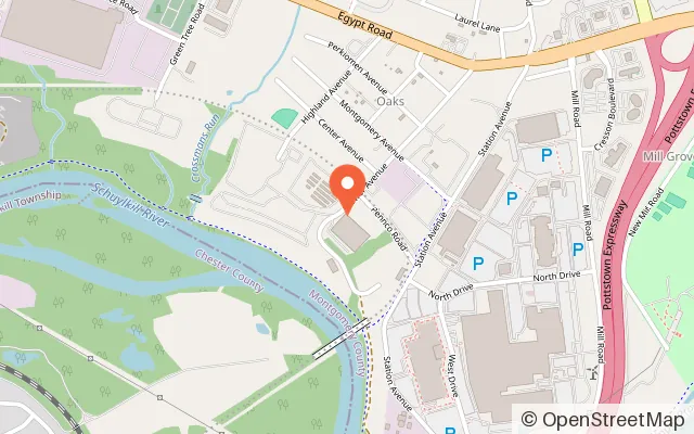 Map showing Oaks Center Ice in Oaks, PA