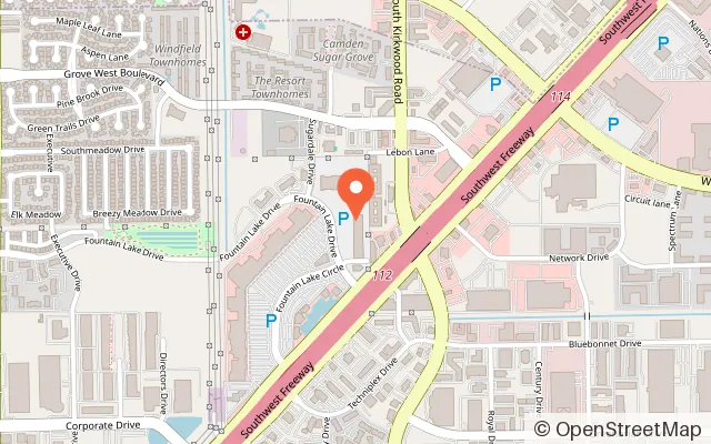 Map showing Pump It Up Sugar Land Kids Birthdays and More in Stafford, TX