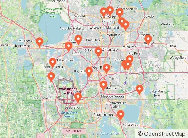 Map of 21 venues near Orlando
