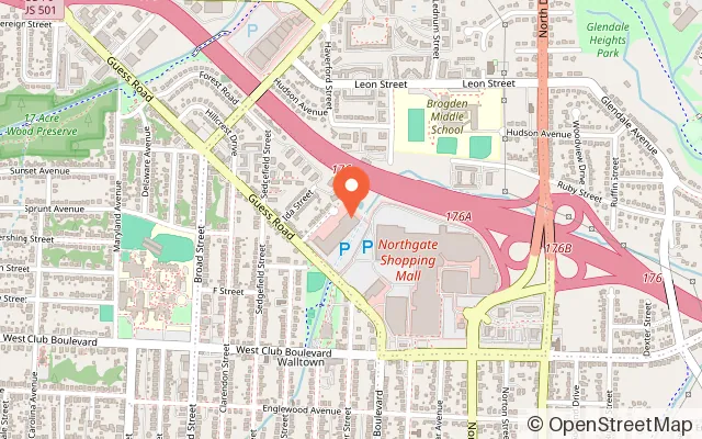 Map showing Sky Zone Trampoline Park in Durham, NC