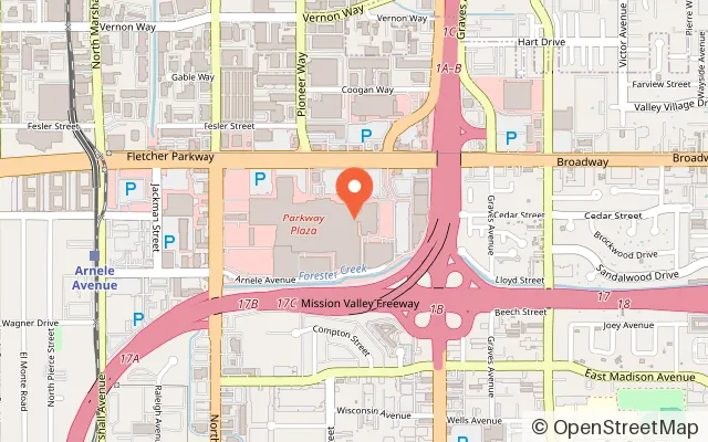 Map showing Le Funland in El Cajon, CA