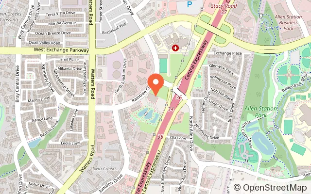 Map showing PINSTACK Arcade in Allen, TX