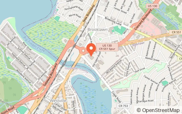 Map showing Westbrook Lanes Family Bowling Center in Brooklawn, NJ