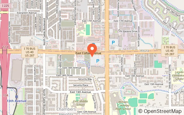 Map showing La Plaza Arcade in Aurora, CO