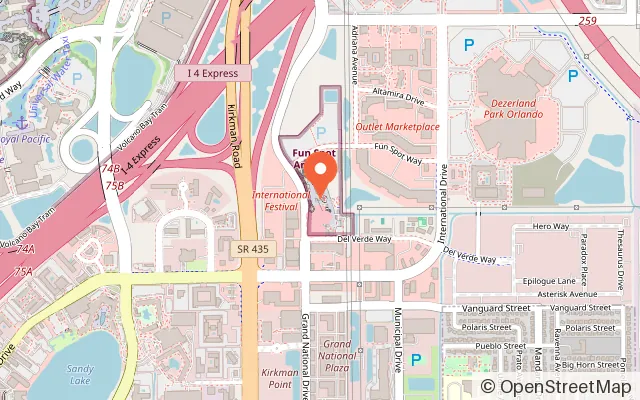 Map showing Fun Spot America in Orlando, FL