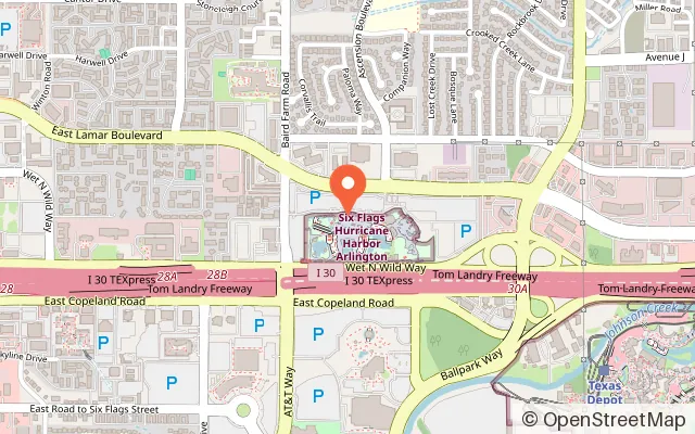 Map showing Hurricane Harbor Arlington in Arlington, TX