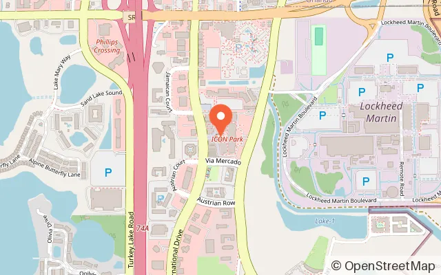 Map showing ICON Park in Orlando, FL