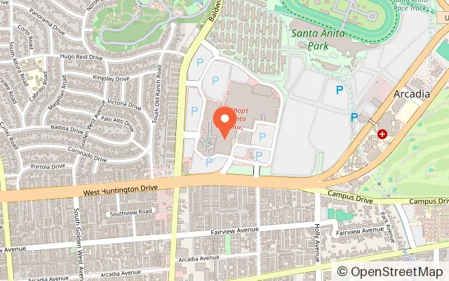 Map showing Westfield Family Play Space in Arcadia, CA