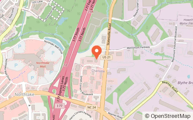 Map showing Sky Zone Trampoline Park in Charlotte, NC