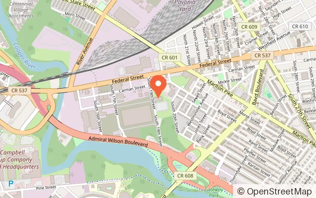 Map showing Millennium Skate World in Camden, NJ