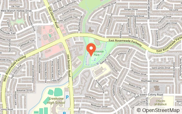 Map showing Rosemeade Rainforest Aquatic Complex in Carrollton, TX