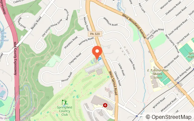 Map showing Springfield Ice Skating Rink in Springfield, PA