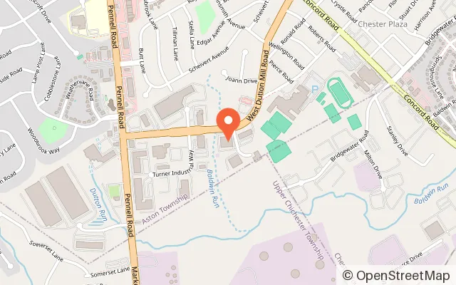 Map showing Bette's Family Fun Center in Aston Township, PA