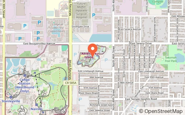 Map showing Adventure Island in Tampa, FL