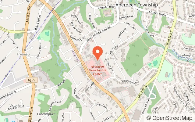 Map showing AMF Strathmore Lanes in Aberdeen Township, NJ
