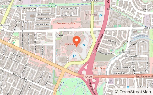 Map showing Brea Mall Play Area in Brea, CA
