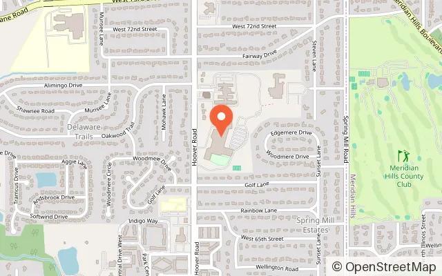 Map showing The Sidney and Lois Eskenazi Pool at the Arthur M. Glick JCC in Indianapolis, IN