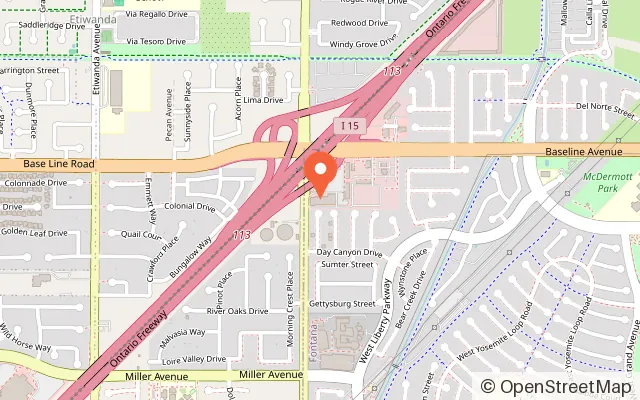 Map showing Just Play Adventure Park in Fontana, CA
