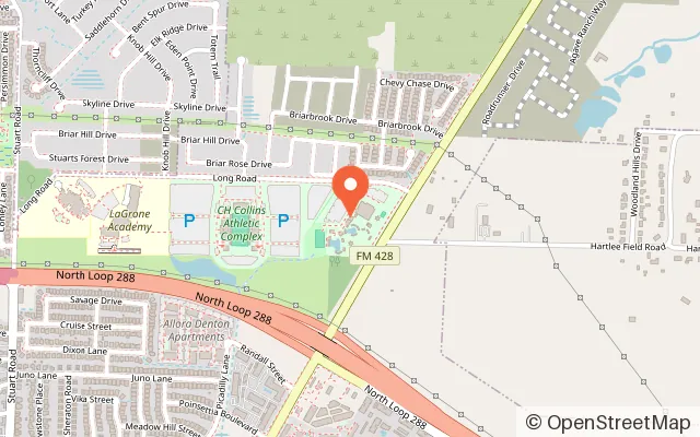 Map showing Water Works Park in Denton, TX