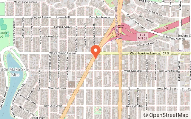 Map showing LITT Pinball Bar in Minneapolis, MN