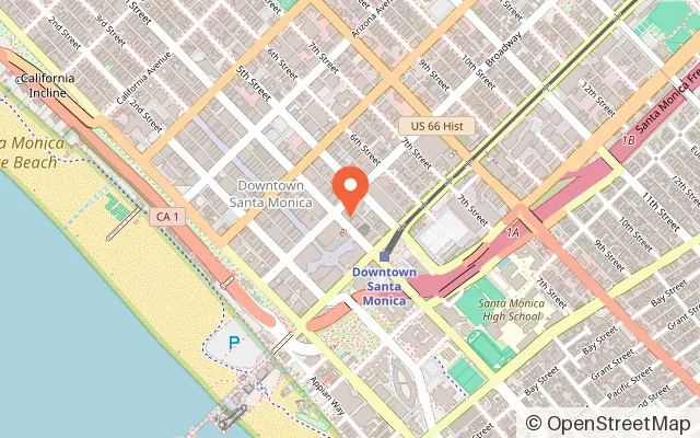 Map showing Player One VR World in Santa Monica, CA