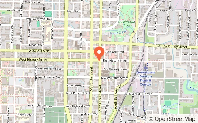 Map showing Free Play Arcade - Denton in Denton, TX
