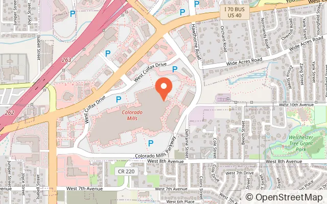 Map showing The Bounce Place Colorado Mills in Lakewood, CO