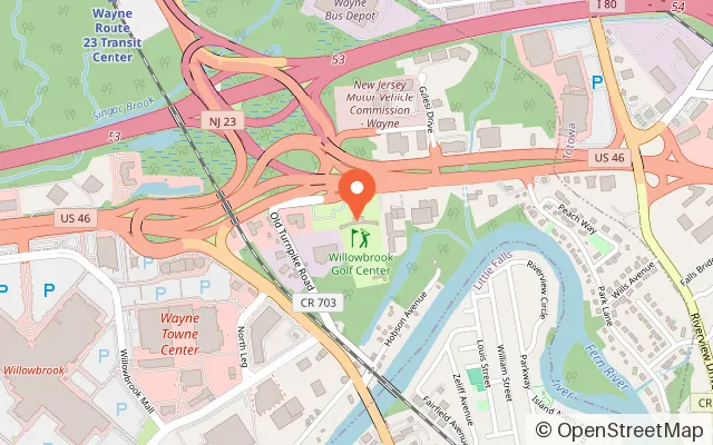 Map showing Willowbrook Golf Center in Wayne, NJ