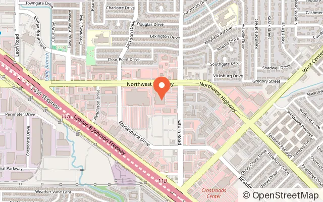 Map showing Jumping World in Garland, TX