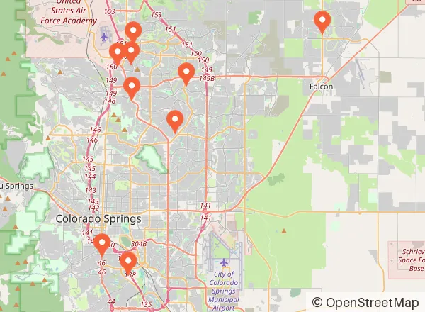 Map of 9 venues near Colorado Springs