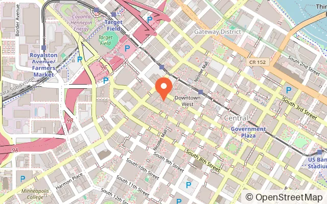 Map showing Bad Axe Throwing Minneapolis City Center in Minneapolis, MN