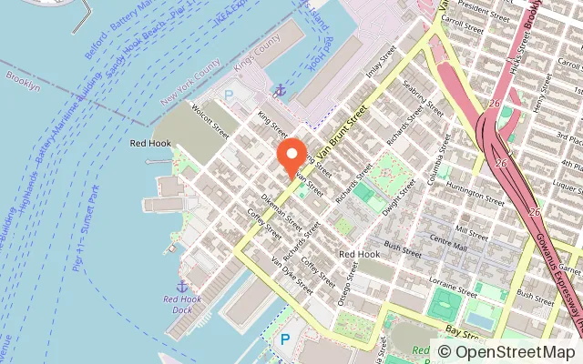 Map showing Red Hook Pinball Museum in Brooklyn, NY