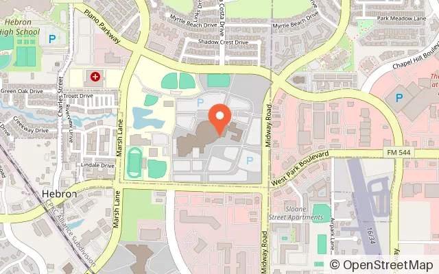 Map showing Prestonwood Kidz Indoor Playground in Carrollton, TX