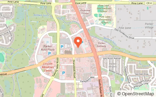 Map showing Sky Zone Trampoline Park in Parker, CO