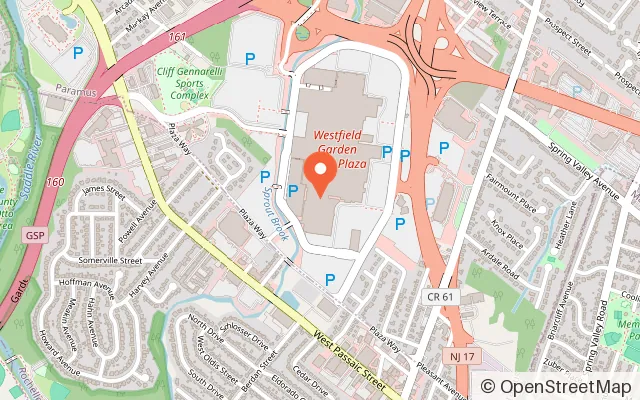 Map showing Westfield Mall NJ Play Zone in Paramus, NJ