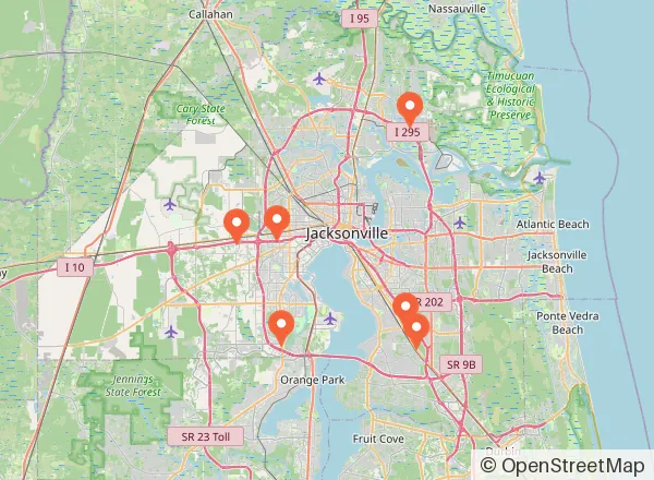 Map of 6 venues near Jacksonville