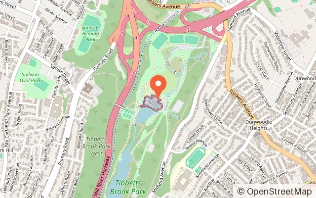 Map showing Brookside Mini Golf in Yonkers, NY