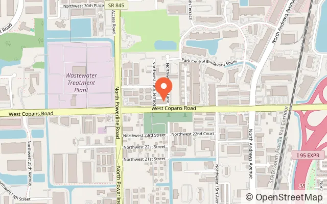 Map showing SOFLO Ninja Academy in Pompano Beach, FL
