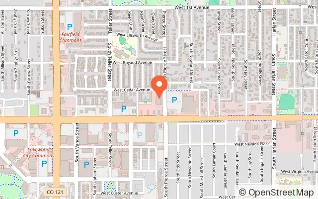Map showing Roller City in Lakewood, CO