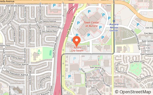Map showing Chuck E. Cheese in Aurora, CO