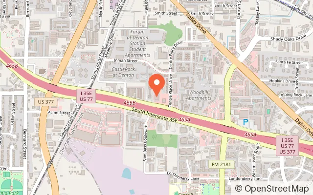 Map showing Chuck E. Cheese in Denton, TX
